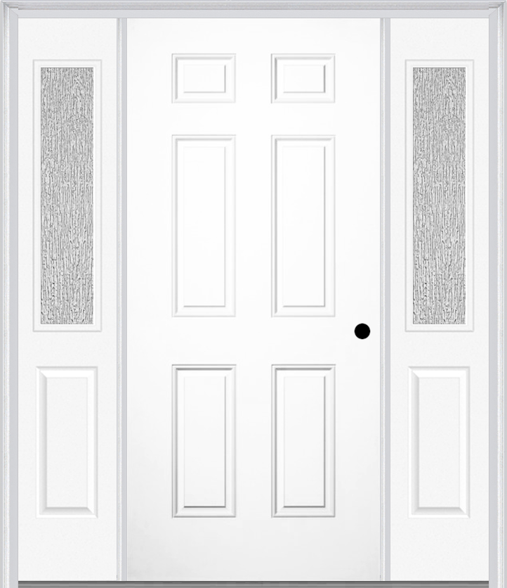 MMI 6 PANEL 3'0" X 6'8" FIBERGLASS SMOOTH EXTERIOR PREHUNG DOOR WITH 2 HALF LITE CLEAR OR PRIVACY/TEXTURED GLASS SIDELIGHTS 21